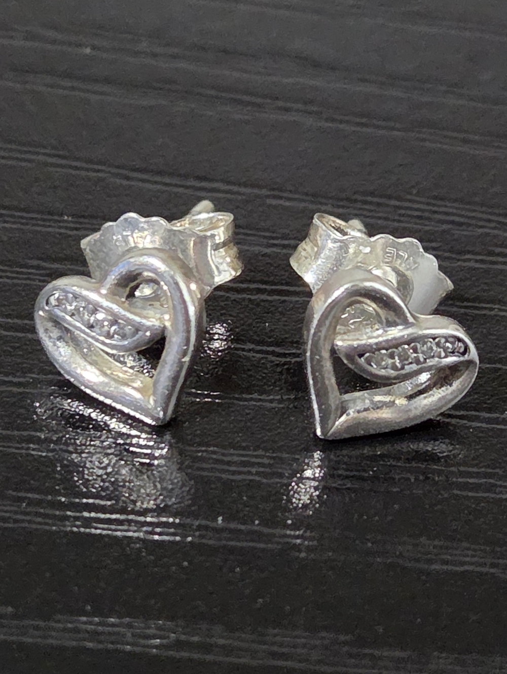 Pandora 925 Sterling Silver Heart Stud Earrings CZ Classic Love